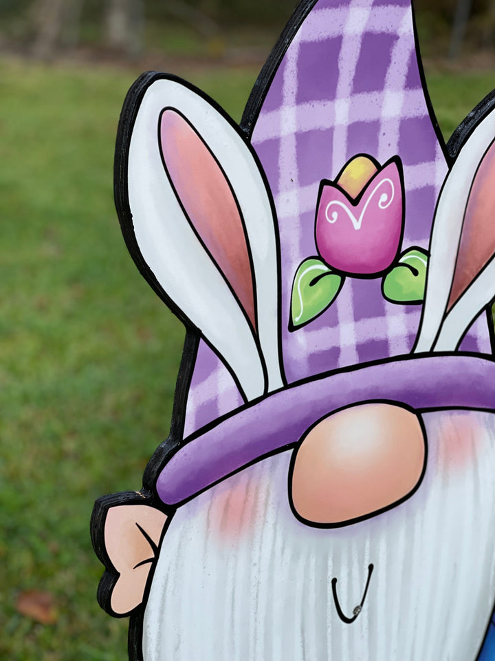 Gnome and Bunny Easter Yard Art Sign