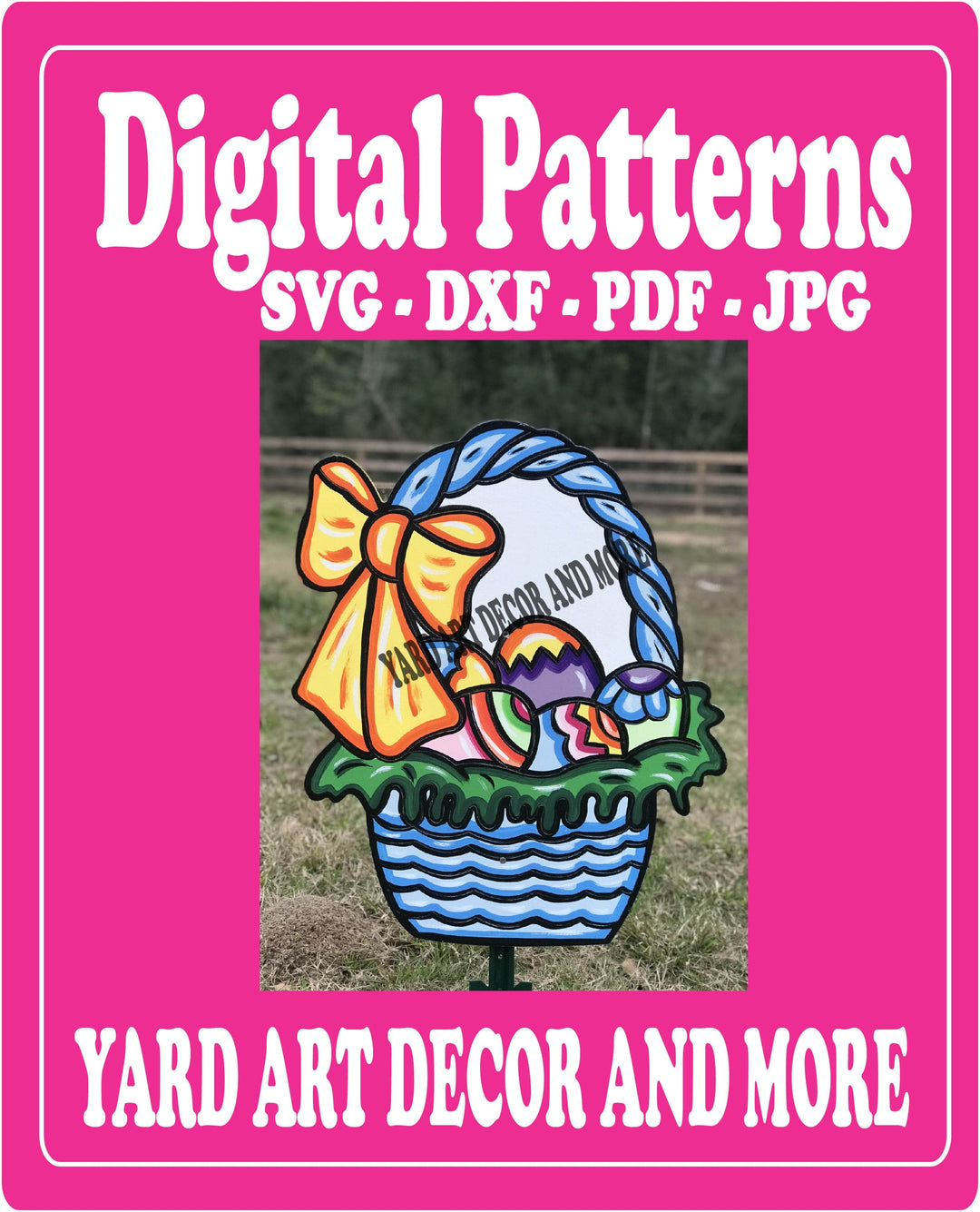 Easter basket of eggs with bow yard art decor digital template