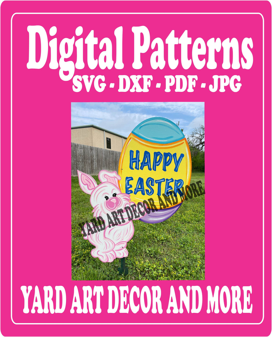 Easter Bunny holds Happy Easter Egg Yard Art Decoration digital template