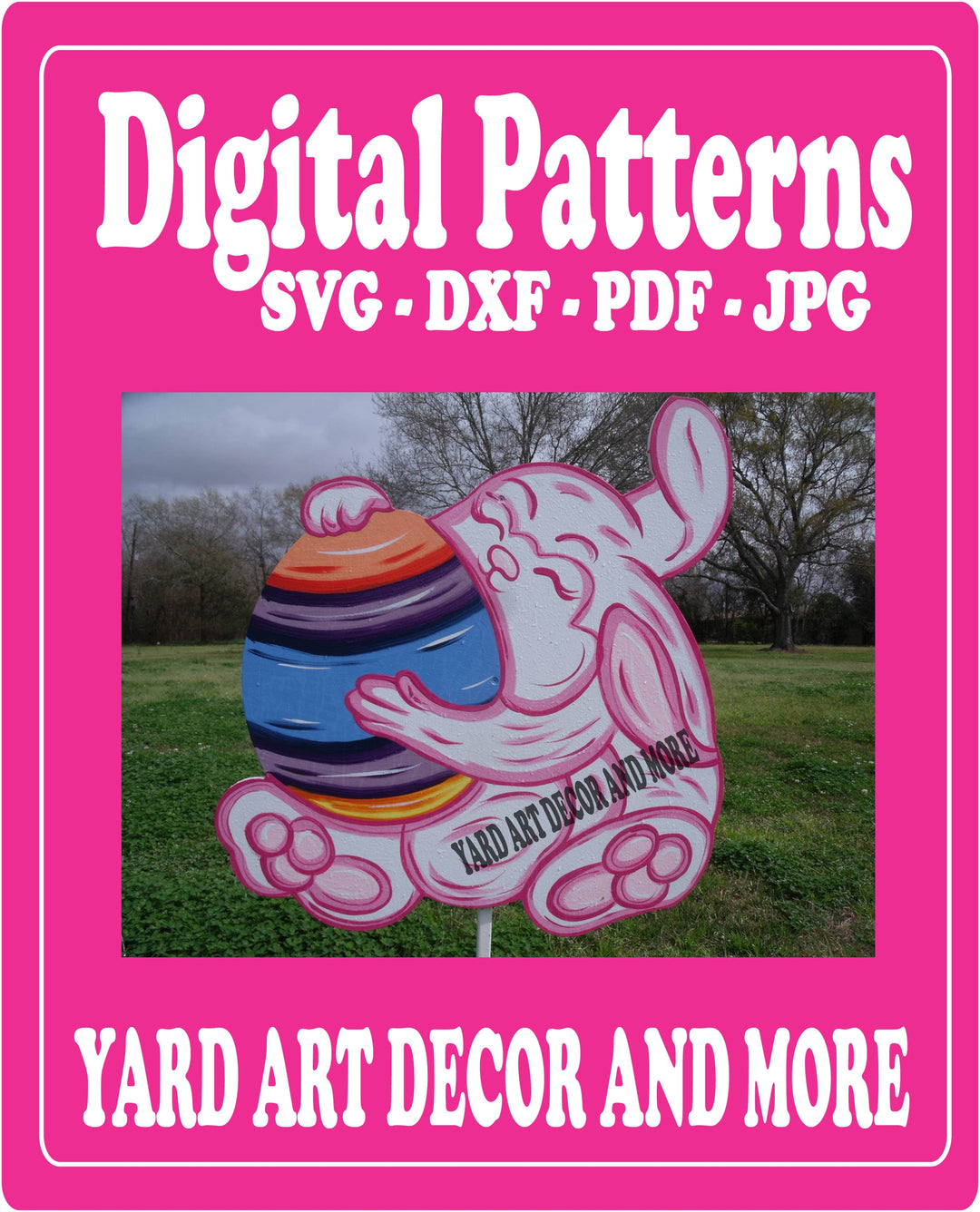 Easter Bunny hugs stripped egg yard art decor digital template