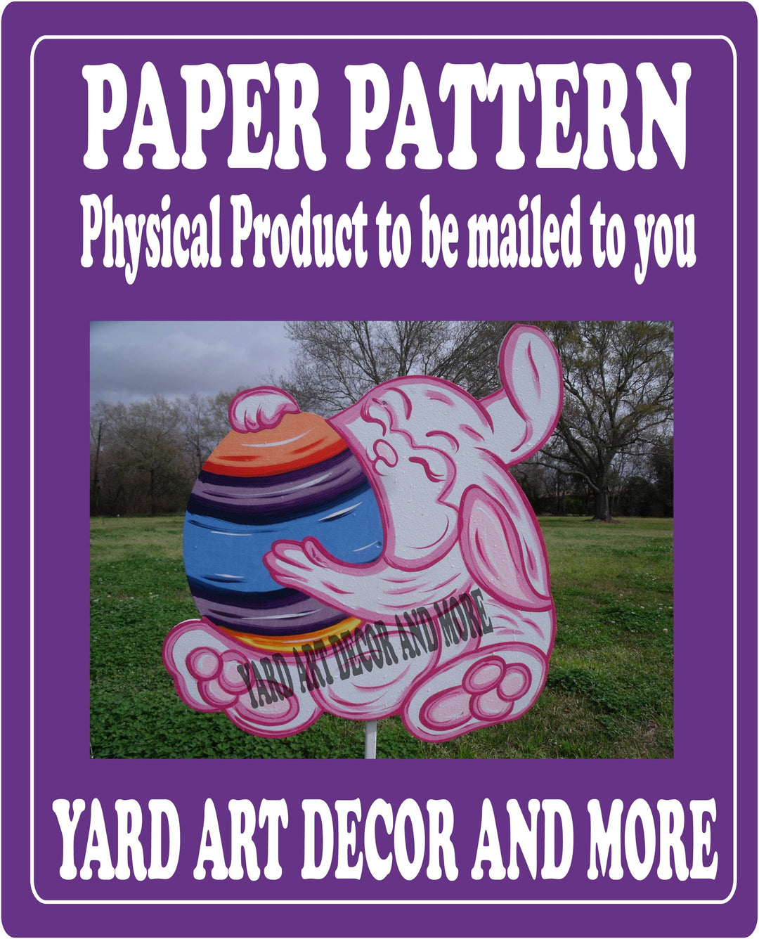 Easter bunny hugs stripped egg yard art decor paper pattern