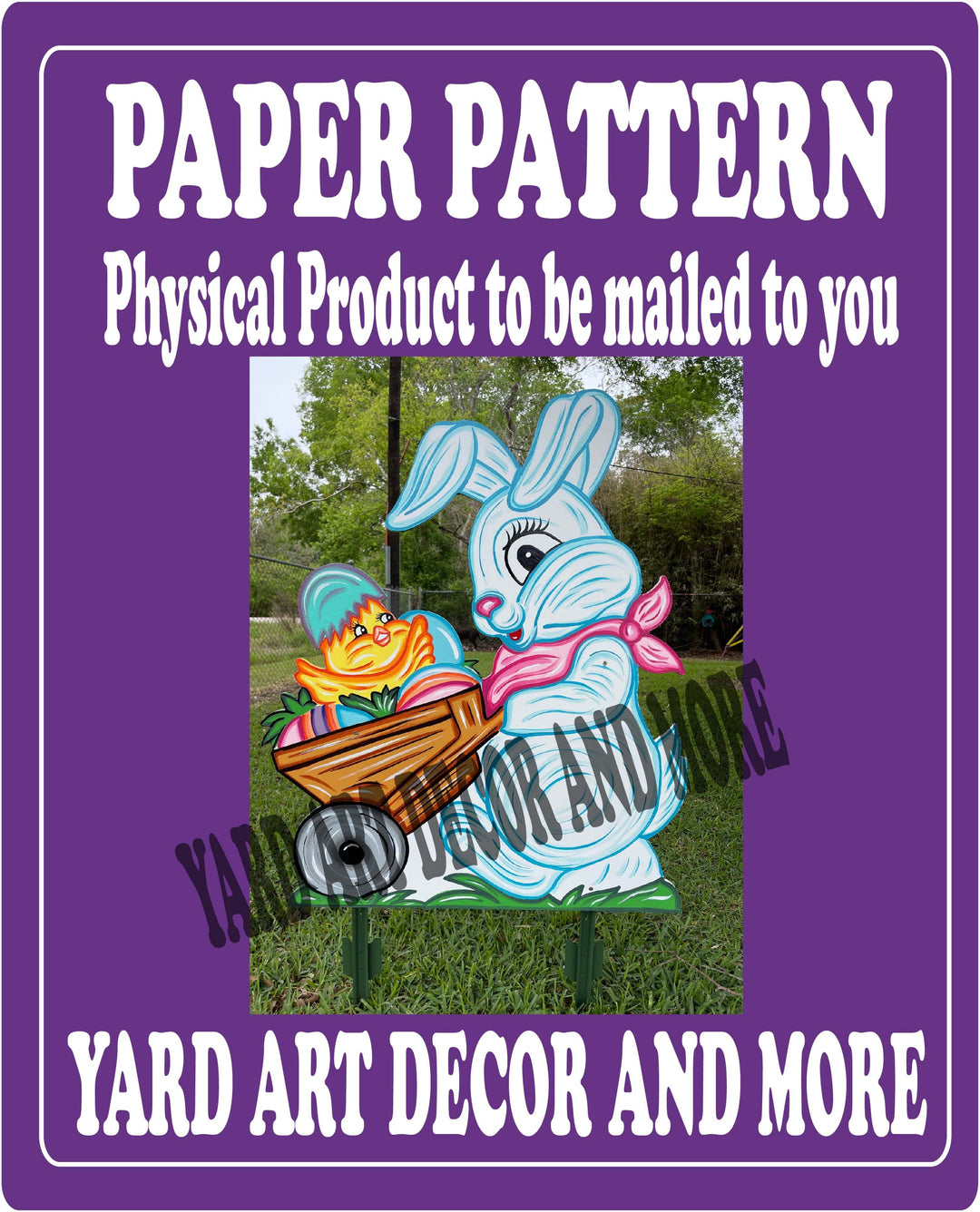 Easter Bunny Pushes Cart Yard Art Paper Pattern
