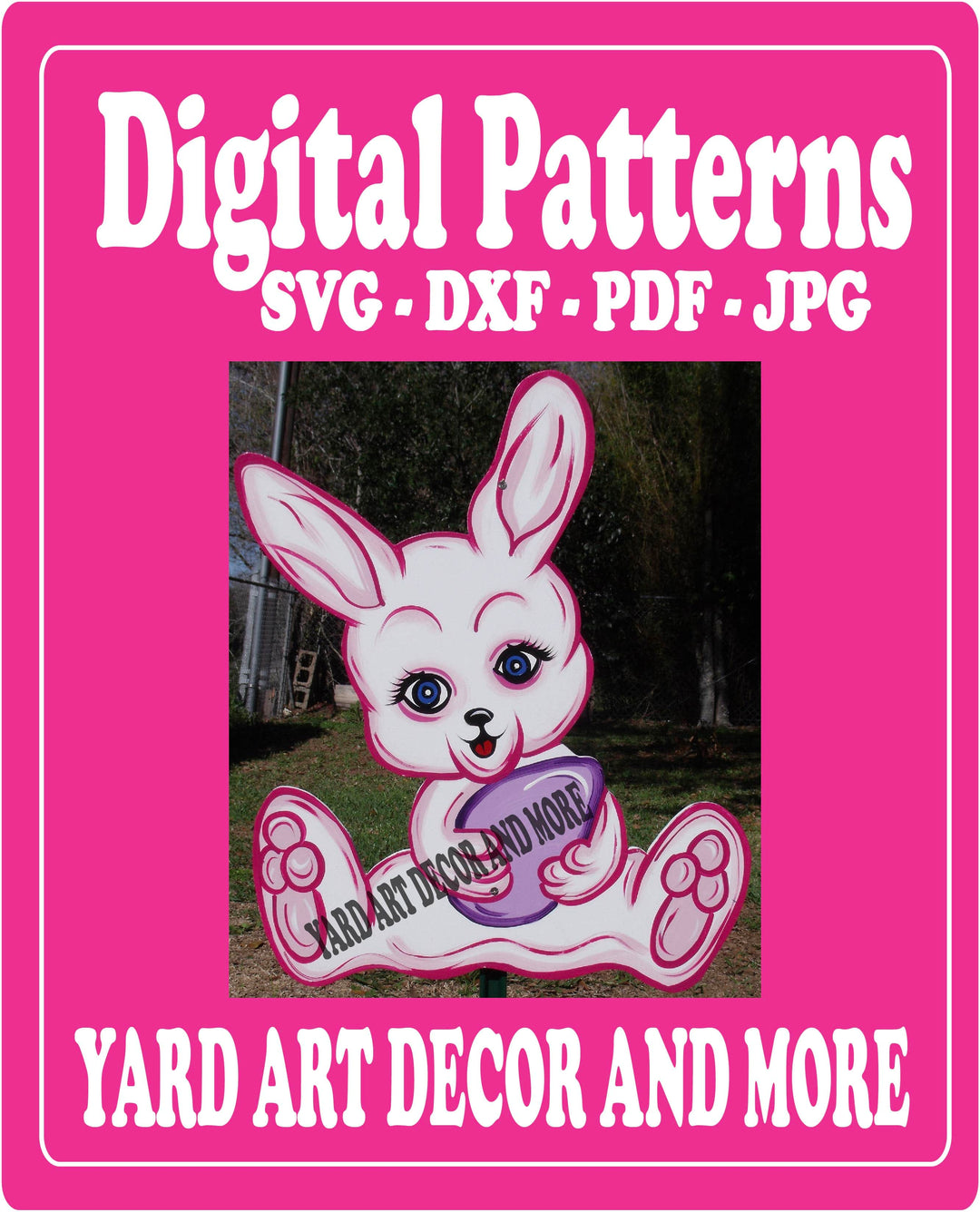 Easter Bunny holds egg yard art digital template