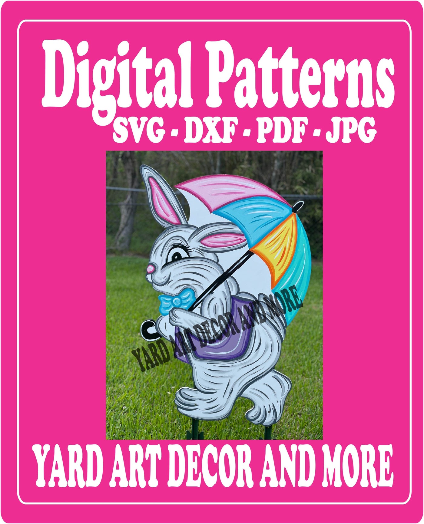 Easter bunny with Umbrella yard sign digital template