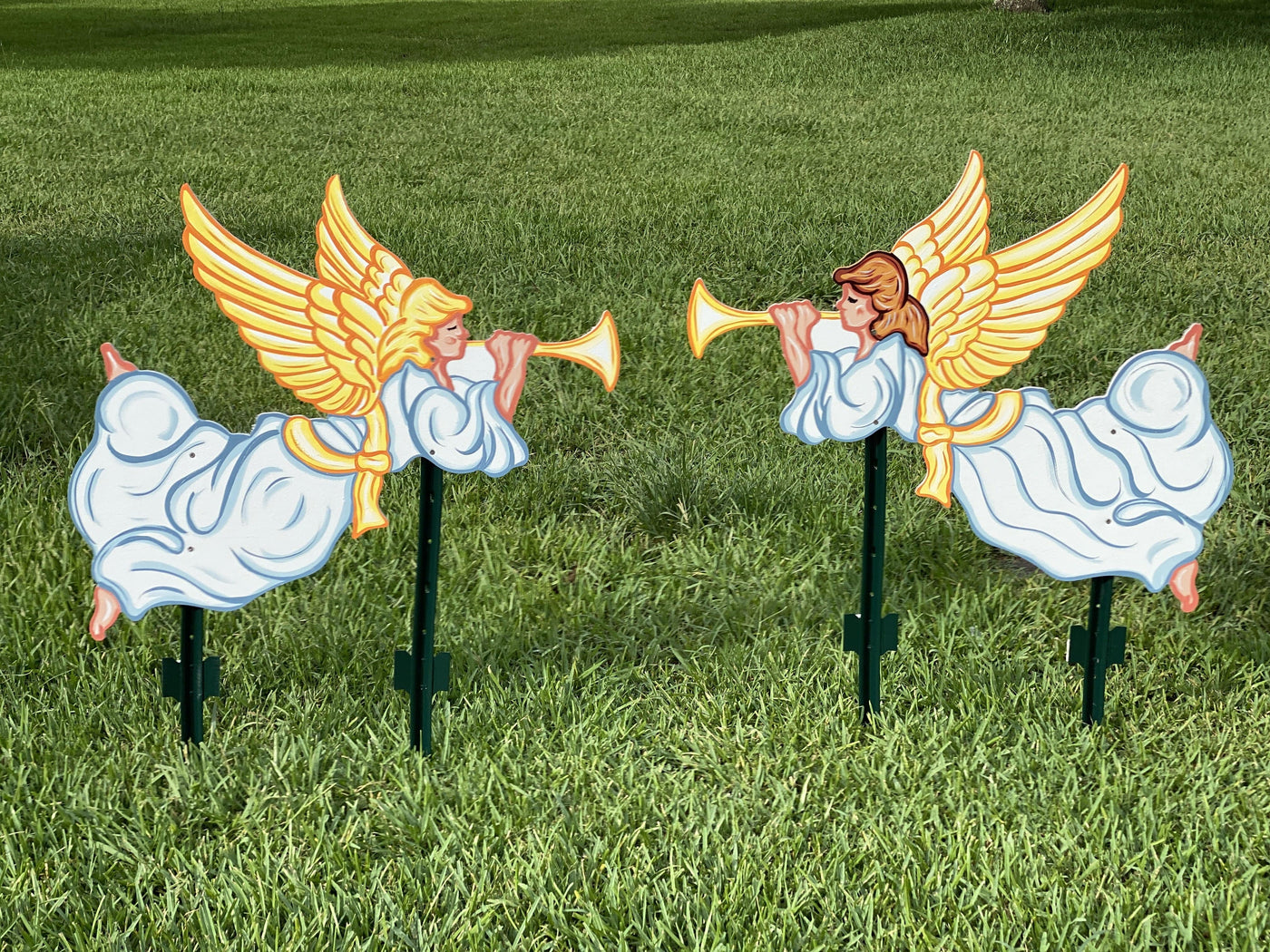Christmas Yard Art Two Angels Blow A Trumpet Blank Ready to be painted by you