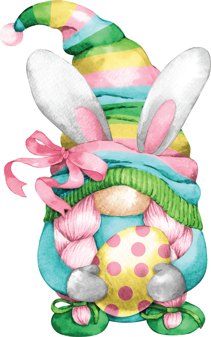 Easter Gnome holds Yellow Egg with Bunny Ears Outdoor Decoration