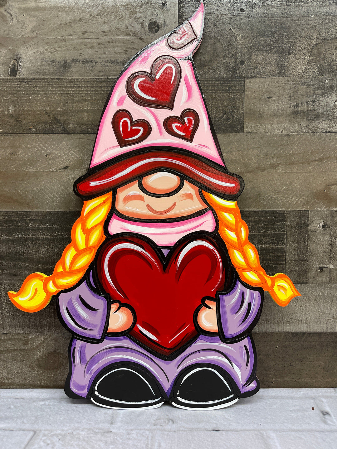 Girl Gnome Holds Heart Valentines Digital Template - SVG - DXF - PDF - JPG Files
