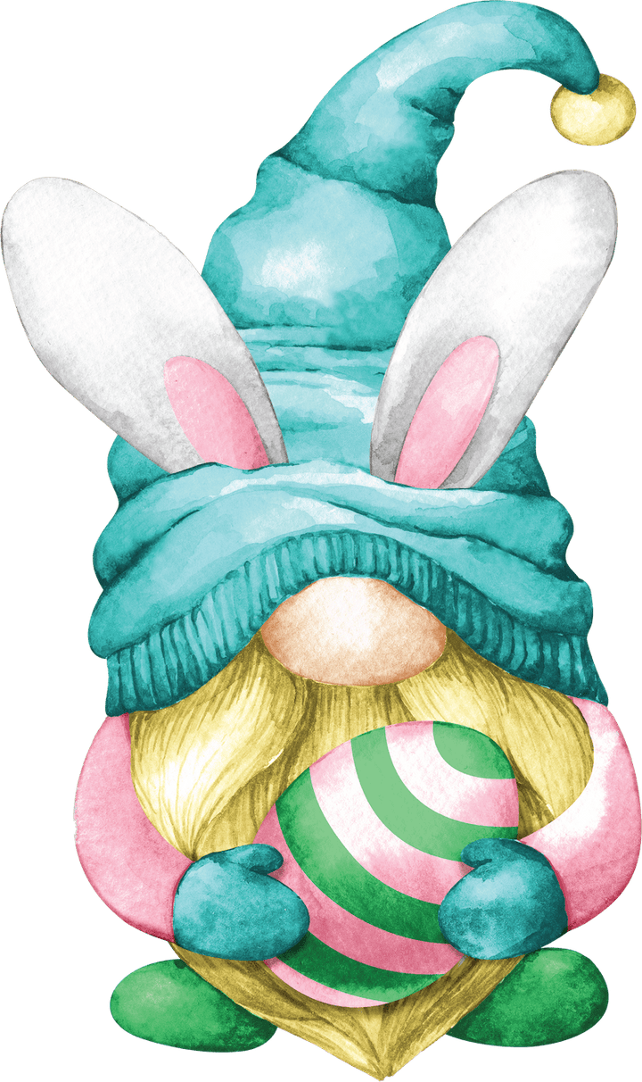 Easter Gnome holds striped Egg with Bunny Ears Outdoor Decoration