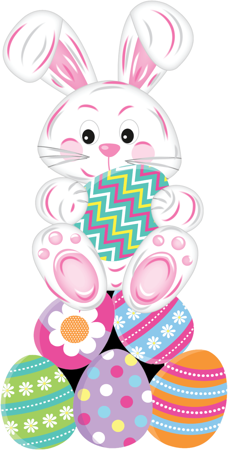 Happy Easter Bunny Sits on Stacked Eggs Outdoor Decoration