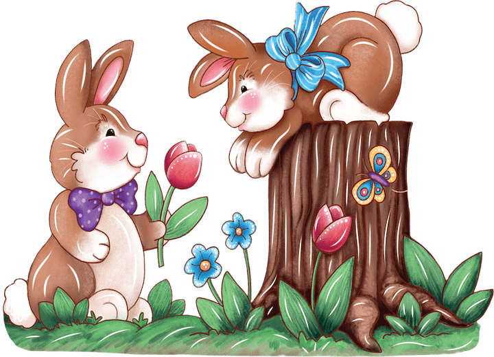 Easter Bunnies On A Stump Outdoor Decoration