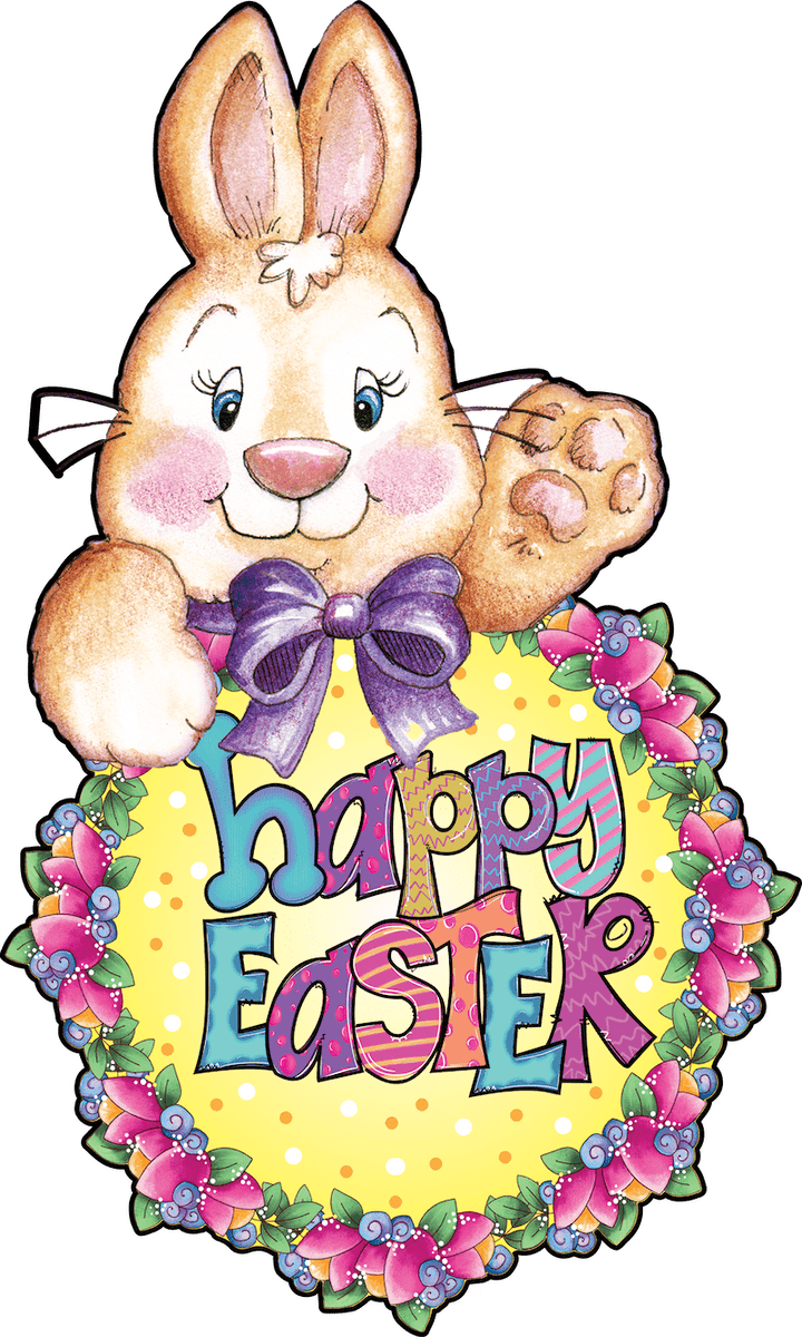 Happy Easter Bunny Flower Wreath Sign Outdoor Decoration