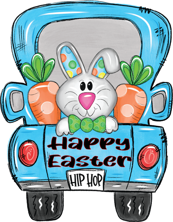 Happy Easter Bunny Blue Truck Sign Outdoor Decoration