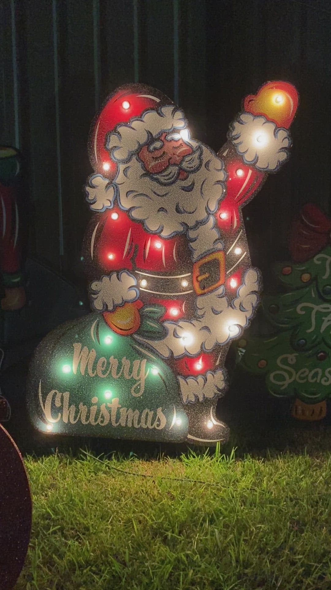 Waving Lighted Merry Christmas Santa Yard Decoration