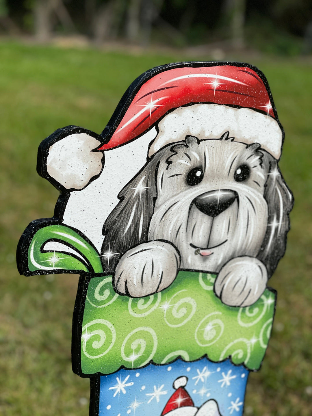 Christmas Puppy in Stocking Yard Art Decoration