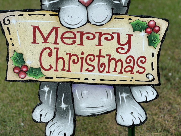 Christmas Kitty Cat with Merry Christmas Sign Outdoor Decor