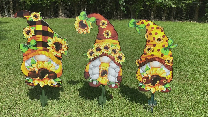 Three Sunflower Gnomes Yard Art Decoration-Sold Separately