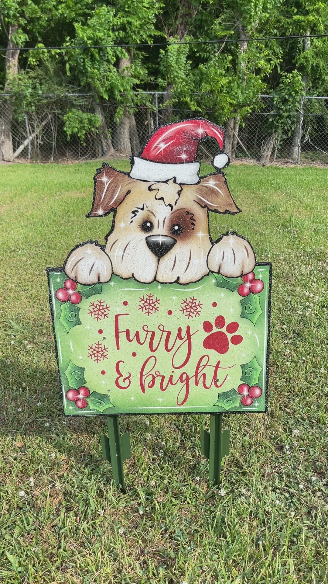 Christmas Pup on a Furry and Bright Sign Yard Decoration