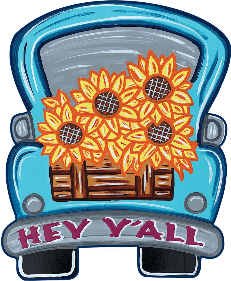 Hey Y'all Blue Sunflower Truck Yard Decoration