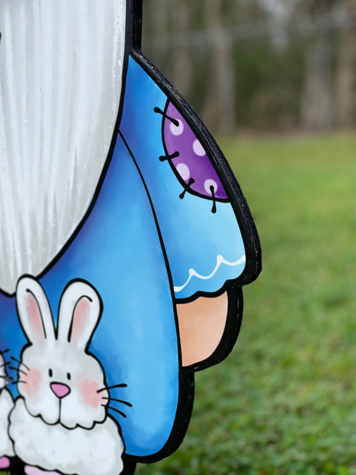 Gnome and Bunny Easter Yard Art Sign