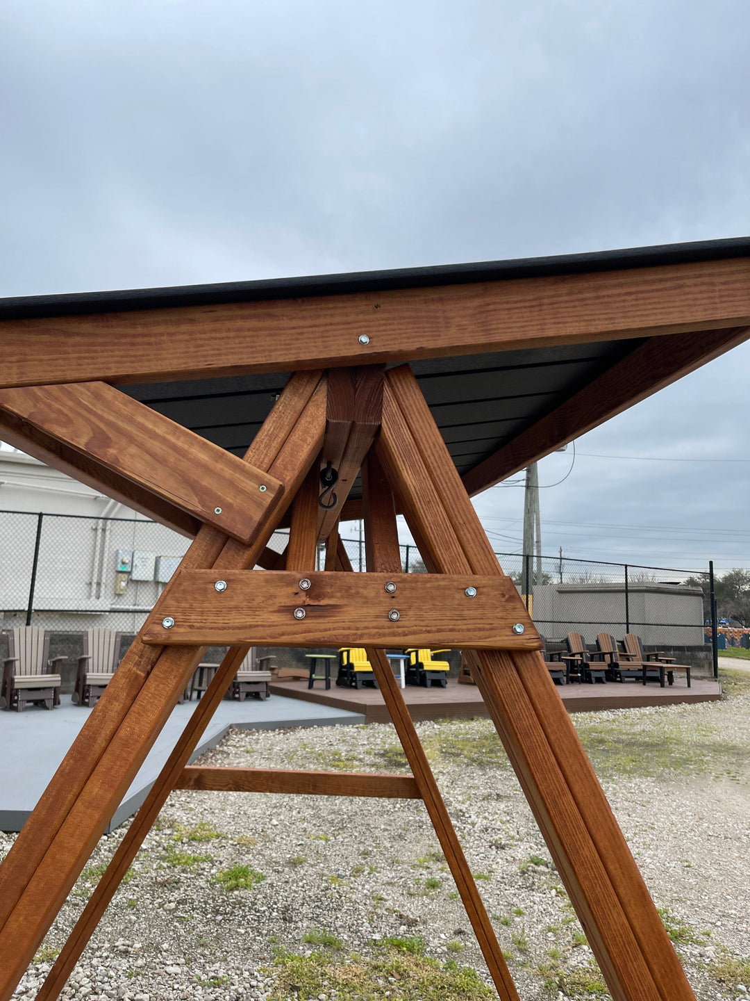 A-frame with roof for patio swing