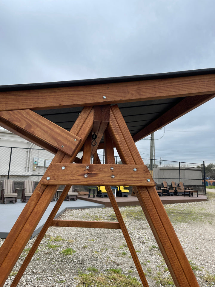 A-frame with roof for patio swing