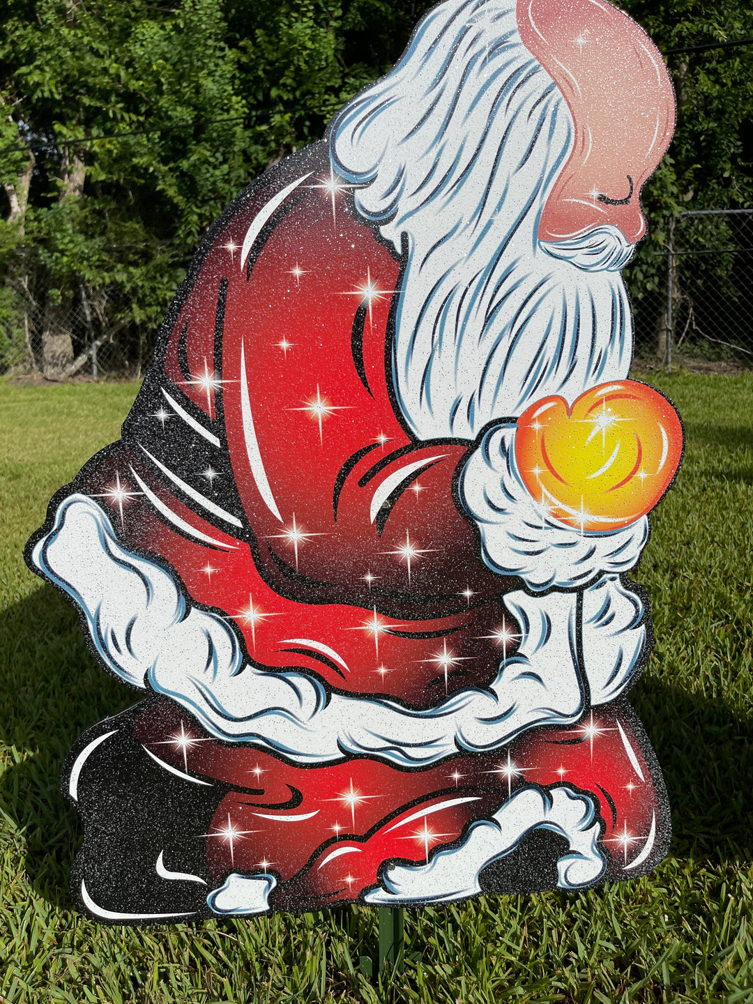 Christmas Praying Santa over Baby Jesus Yard Decor