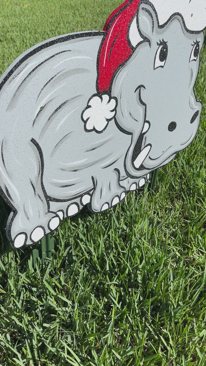 Christmas Hippos Yard Art Decoration