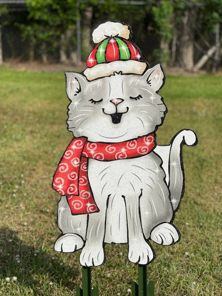 Cute Singing Christmas Kitty Yard Art Decoration