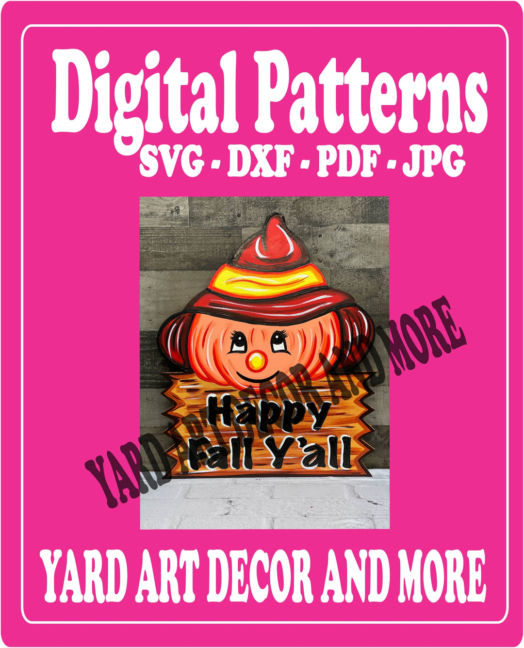 Pumpkin with hat and Happy Fall Y'all Sign Digital Template