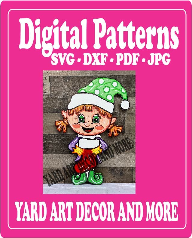 Christmas Girl Elf with Stocking Yard Art Digital Template