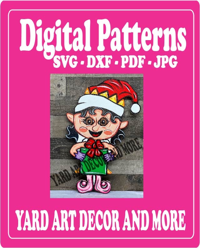 Christmas Girl Elf with Present Yard Art Digital Template