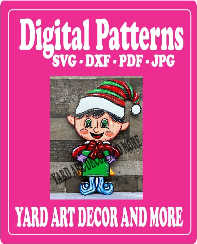 Christmas Boy Elf with Present Yard Art Digital Template