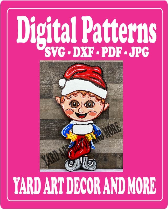 Christmas Boy Elf with Stocking Yard Art Digital Template