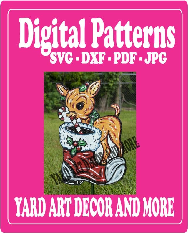 Christmas Reindeer with Peppermint in Santa Boot Yard Art Digital Template