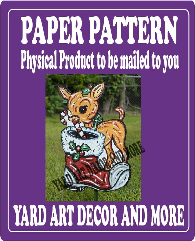 Christmas Reindeer with Peppermint in Santa Boot Yard Art Paper Pattern