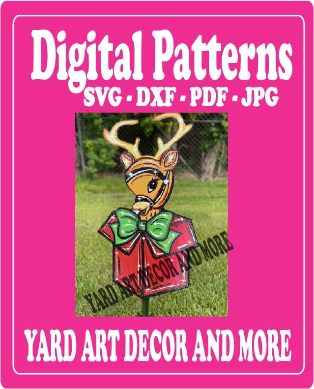 Christmas Reindeer Sits in a Present Yard Art Digital Template