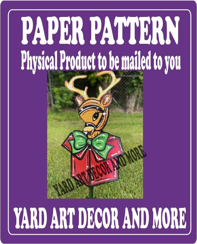Christmas Reindeer Sits in a Present Yard Art Paper Pattern