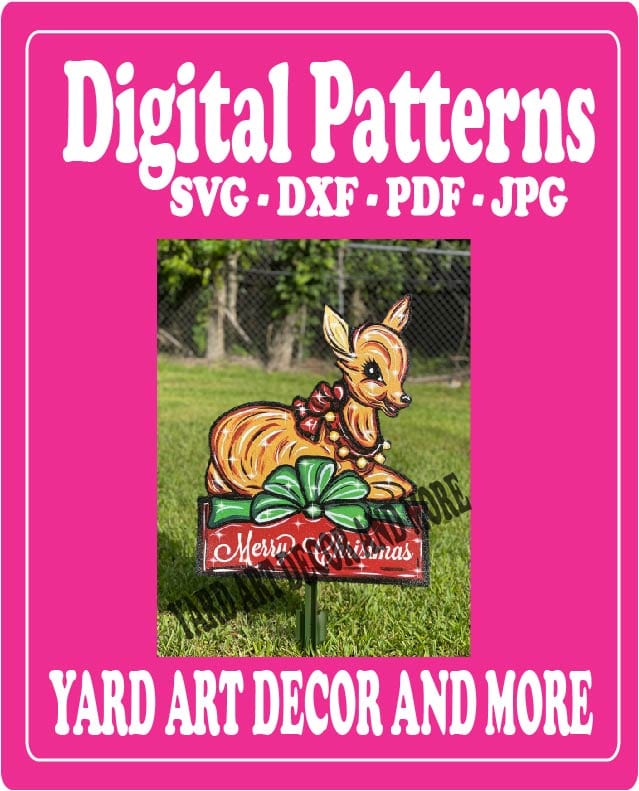 Christmas Reindeer Sits on Present Yard Art Digital Template