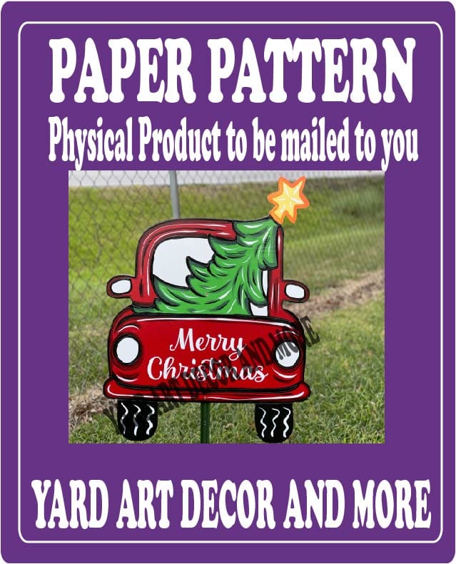 Christmas Santa Lighted Red Truck with Christmas Tree Yard Art Paper Pattern