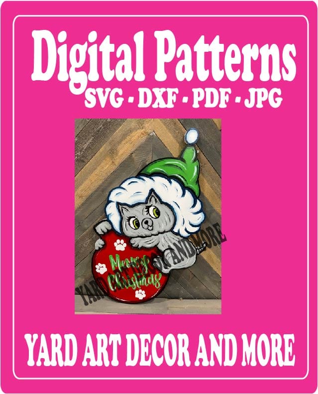 Christmas Kitty Climbs on Bulb Yard Art Digital Template