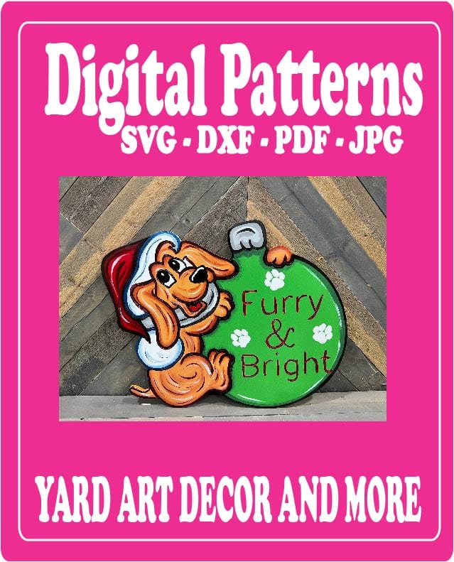 Christmas Doggie Climbs on Bulb Yard Art Digital Template