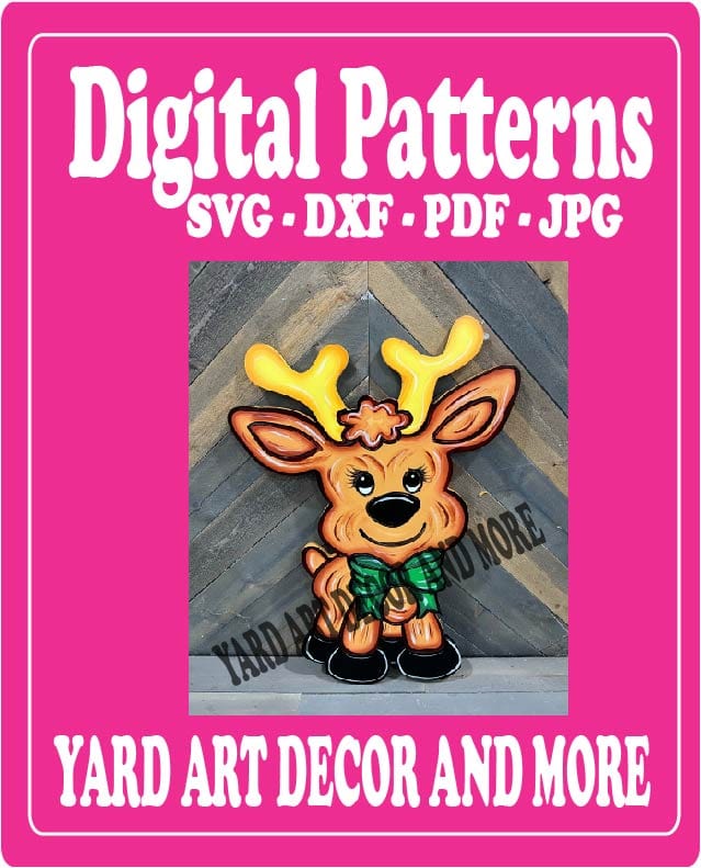 Christmas Reindeer with Green Bow Yard Art Digital Template