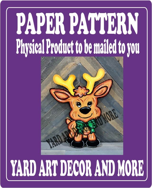Christmas Reindeer with Green Bow Yard Art Paper Pattern