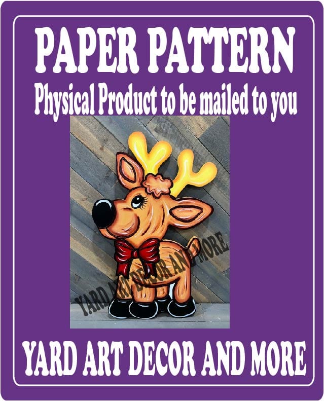 Christmas Reindeer With Red Bow Yard Art Paper Pattern