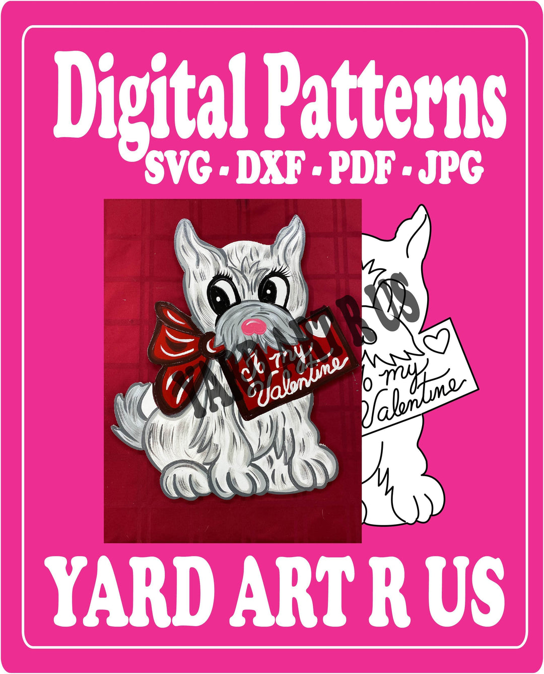 Dog Valentine digital pattern; SVG, DXF, PDF, and JPG file options