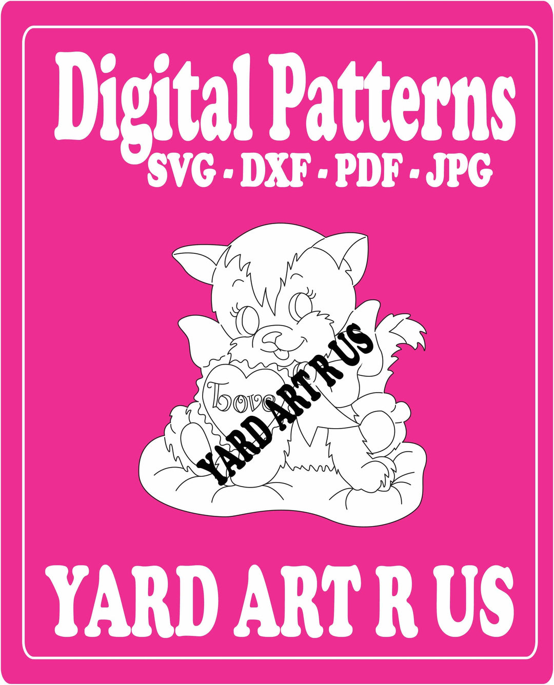 Cat valentine digital patterns; SVG, DXF, PDF, and JPG file options