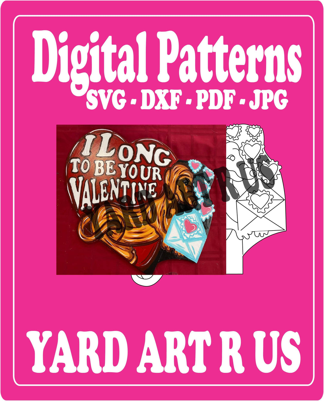 Weiner dog Valentine digital pattern; SVG, DXF, PDF, and JPG file options