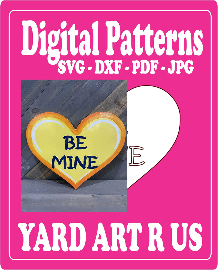 Be Mine Heart Valentines Digital Template - SVG - DXF - PDF - JPG Files