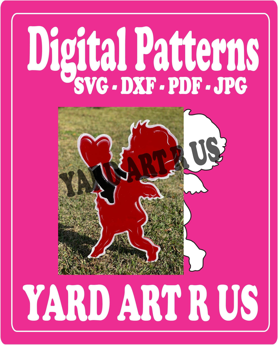 Cupid holding heart digital pattern; SVG, DXF, PDF, and JPG file options