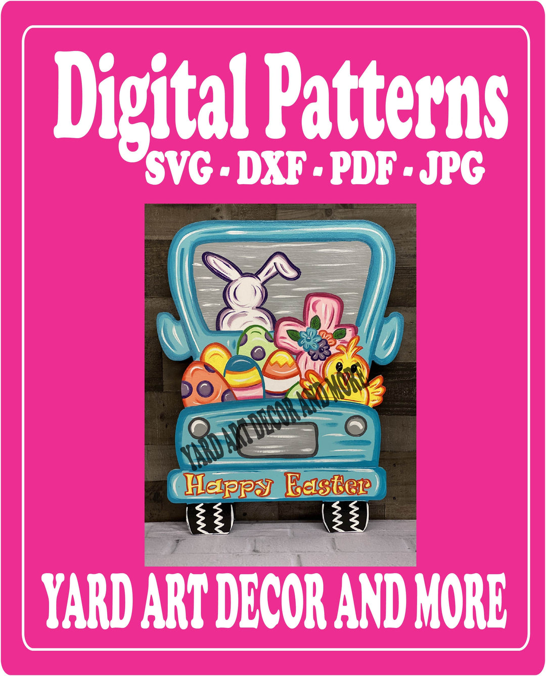 Easter bunny drives Happy Easter truck yard art deco digital template